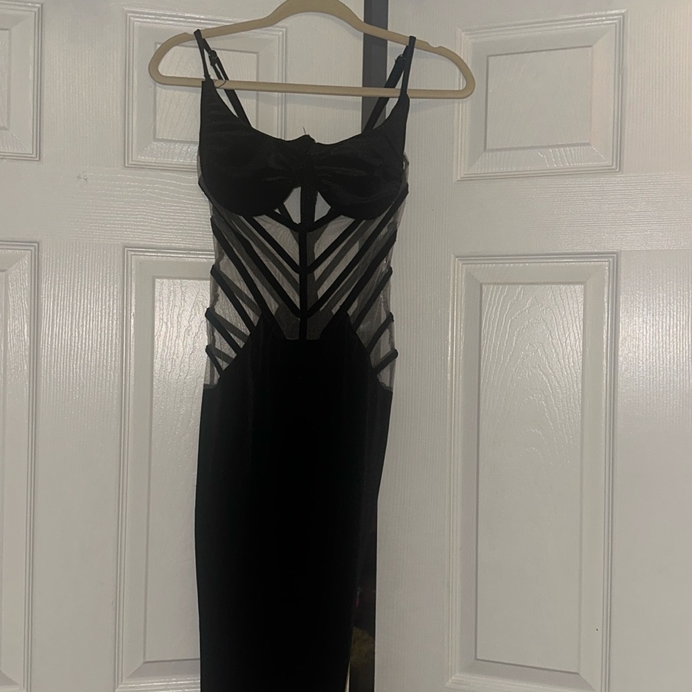Velvet black midi AKIRA dress sneer corset NEW